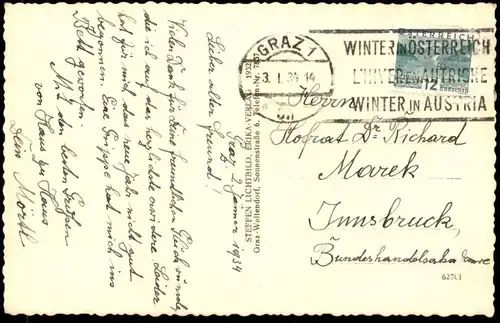 ALTE POSTKARTE FROHES NEUJAHR GRAZ STEFFEN LICHTBILD MASCHINENWERBESTEMMPEL WINTER IN ÖSTERREICH Schnee snow postcard