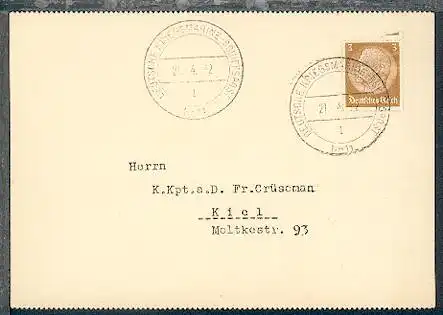 MSP 11l 21.4.32 (Jahrszahl 32 statt 38) Zerstörer Bruno Heinemann auf PK 