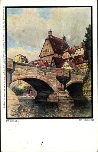 Künstler Ak Prentzel, Hans, Bietigheim Bissingen am Neckar, Brücke, Postkutsche, Gebäude