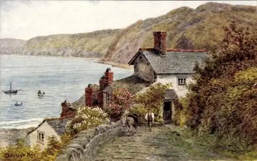 Künstler Ak Clovelly Devon England, Bucht, Panorama