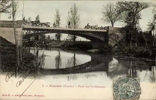 Ak Beaumont Tarn et Garonne, Brücke über die Gimone