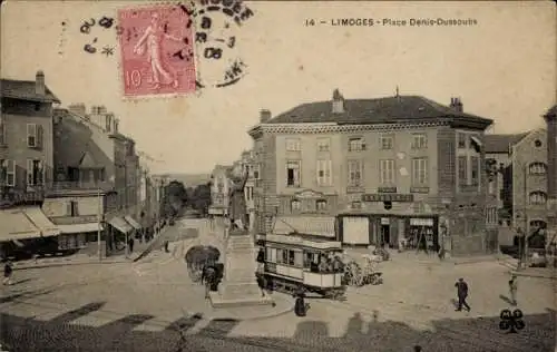 Ak Limoges Haute Vienne, Platz Denis-Dussoubs, Straßenbahn, Drogerie,  Architektur