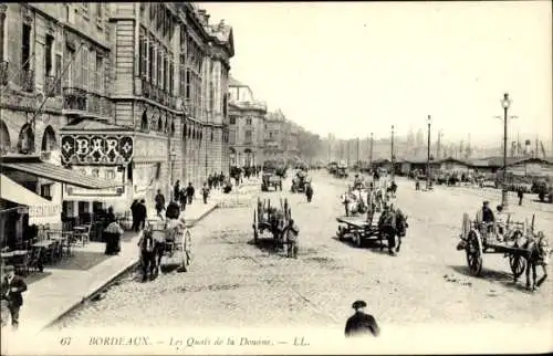 Ak Bordeaux Gironde, Historische Straßenszene, Pferdefuhrwerke, Bars, Stadtansicht