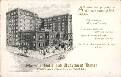 PC Philadelphia Pennsylvania USA, Majestic Hotel, Apartment House