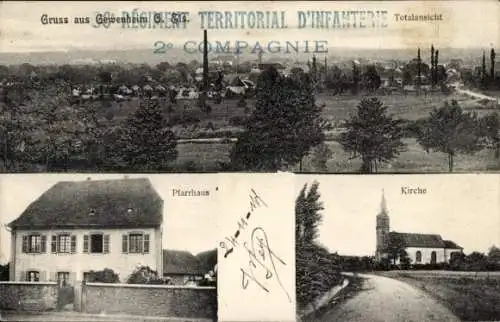Ak Guewenheim Gewenheim Elsass Haut Rhin, Totale, Pfarrhaus, Kirche
