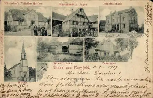 Ak Kertzfeld Kerzfeld Elsass Bas Rhin, Wirtschaft Wilhelm Mohler, A. Papst, Gemeindehaus, Kirche