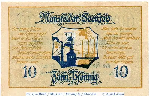 Notgeld Eisleben , 10 Pfennig Schein in kfr. Tieste 1640.05.01 , von 1920 , Provinz Sachsen Verkehrsausgabe