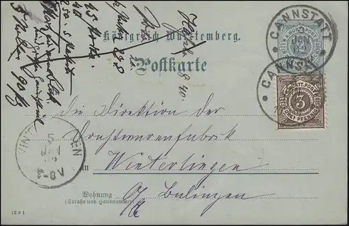 Carte postale P 43 avec DV 12 9 1 avec supplément, CANSTATT 3.1.02 selon WINTERLINGEN