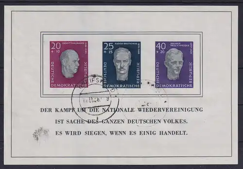 DDR 1958 Widerstand Mi.-Nr. Block 15 mit Tages-O GREIFSWALD 