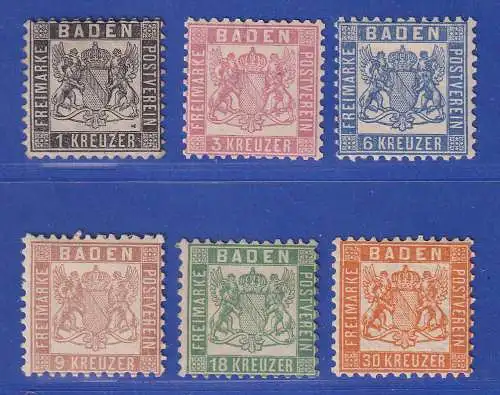 Baden 1862 Wappen 1, 3, 6, 9, 18, 30 Kreuzer Mi.-Nr. 17-22 Satz ungebraucht * 
