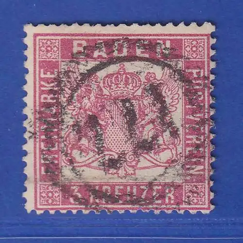 Baden 1862 Wappen 3 Kreuzer Mi.-Nr. 16 mit Nummern-O 177 Karlsruhe Stadtpost