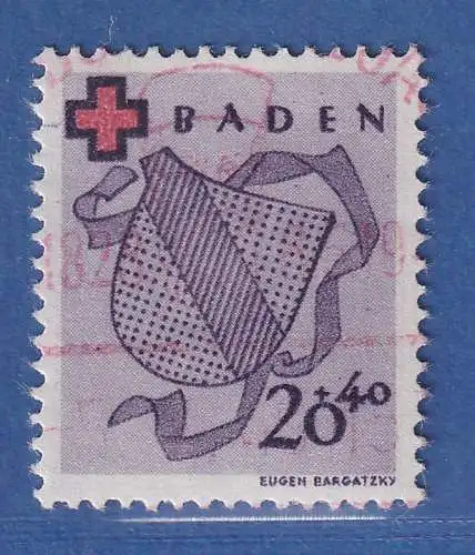 Franz. Zone Baden Rotes Kreuz 20 Pfg Mi.-Nr. 43A O tiefst signiert SCHLEGEL