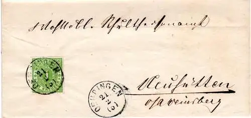 Württemberg 1871, 1 Kr. auf Faltdrucksache v. Oehringen n. Neuhütten m. Ank.Stpl