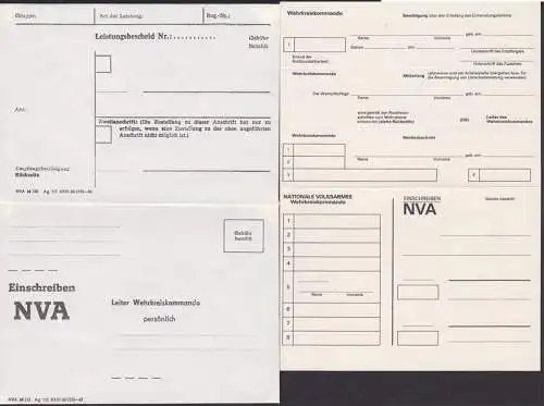 Nationale Volksarmee, 3 Formbltter, bzw. Umschlag, Wehrkreiskommando Gebhrenbefreiung