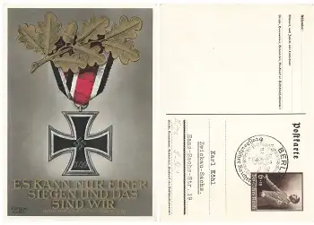 Es kann nur einer siegen... Ganzsache Künstlerkarte Gottfried Klein Sonderstempel 19.7.1940