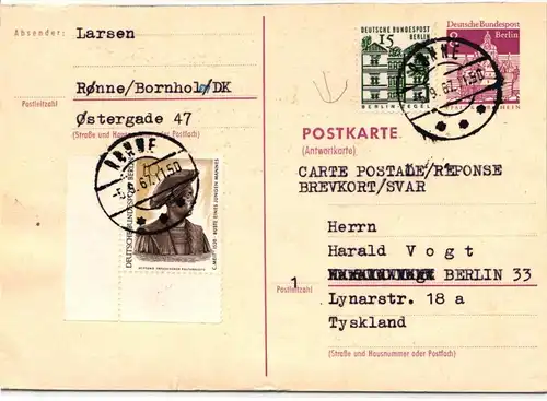 Berlin P 73 als Ganzsache mit Zusatzfrankatur #JX685