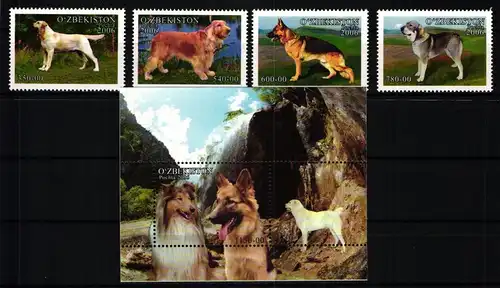 Usbekistan Block 40 + 616-619 postfrisch Hunde #JV986