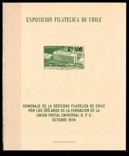 Chile 796 postfrisch als Gedenkblatt, UPU #OD712