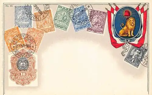 Paraguay 1906 Flagge Wappen Briefmarken Philatelie Litho Vintage Postkarte