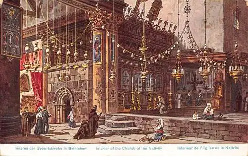 Israel Bethlehem Innenraum der Kirche der Geburtspilger Vintage Postkarte