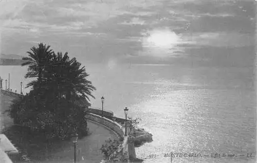 A871 Monaco Monte Carlo Effet de Mer Sea Moonlight Vintage Postkarte