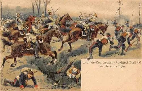 L003 Deutschland Leib-Kur-Reg Großer Kurfürst bei Orleans 1870 Litho Postkarte
