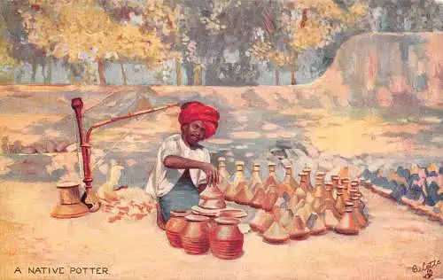 A993 Indien Hindu Ureinwohner Keramikmacher Kunst Oilette ethnischer Typ Vintage Postkarte