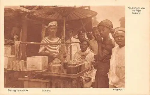 Indonesien Malang verkauft Limonadenmädchen ethnische Vintage Postkarte