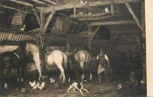 Horses animals related postcard Van Kuyck Louis horses in stable