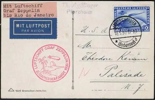 Zeppelin 1930 Dt. Reich SAF Friedrichshafen EF 2 RM Rio Palisade Si 57 M / 2194