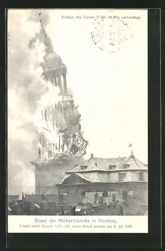 AK Hamburg-Neustadt, Brand der Michaeliskirche, Erbaut 1751-62, Durch Brand zerstört 1906, Einsturz des Turmes