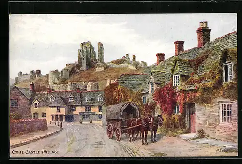 Künstler-AK A. R. Quinton: Corfe, Castle & Village