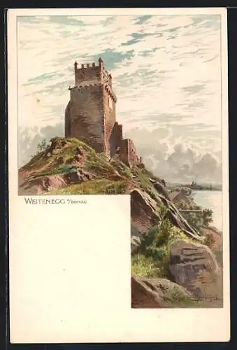 Künstler-AK Ludwig Hans Fischer: Weitenegg, Burgruine über der Donau