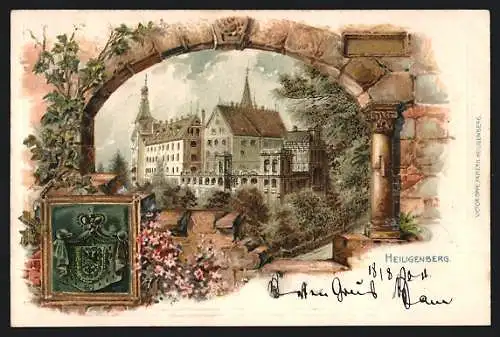 Passepartout-Lithographie Heiligenberg / Baden, Schloss, Wappen