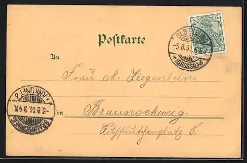 Mondschein-Lithographie Oldenburg / O., Passanten in der Langestrasse