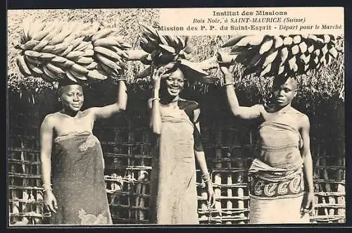 AK Mission des P.P. du Saint-Esprit, Frauen mit Bananenstauden auf dem Markt