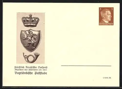 AK Vogtländische Poststube, Fürstlich Reussische Hofpost, Abzeichen des Postillons um 1801, Ganzsache PP 152 E3