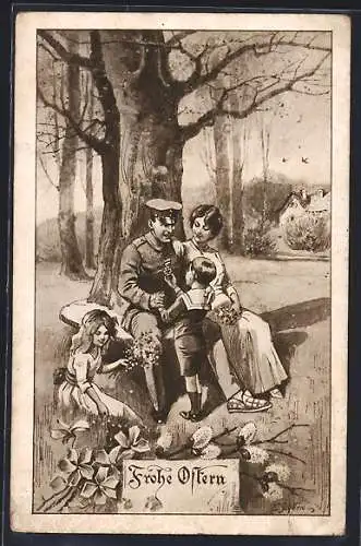 Künstler-AK Ernst Schlemo: Soldat auf Heimaturlaub feiert Ostern mit der Familie