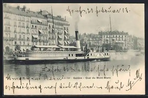 AK Genève, Quai du Mont-Blanc, Binnenschiff La Suisse