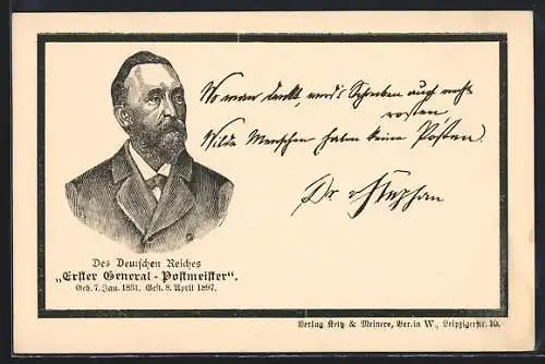 AK Dr. Heinrich von Stephan, Erster General-Postmeister des Deutschen Reiches, 1831-1897, Ganzsache