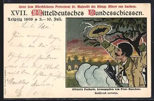 Lithographie Leipzig, XVII. Mitteldeutsches Bundesschiessen 1898, Festpostkarte, Ganzsache