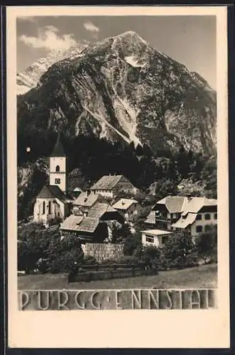 AK Pürgg /Ennstal, Ortsansicht mit Bergpanorama