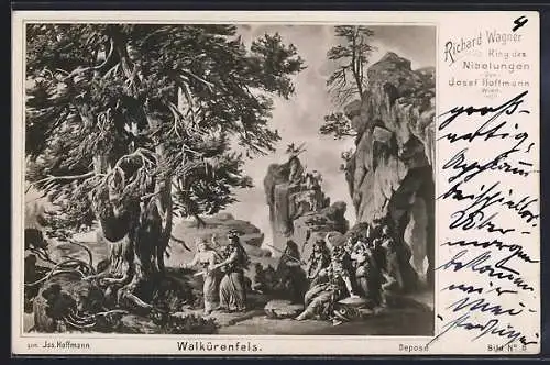 Künstler-AK Bayreuth, Szene aus Ring des Nibelungen von Richard Wagner, Walkürenfels