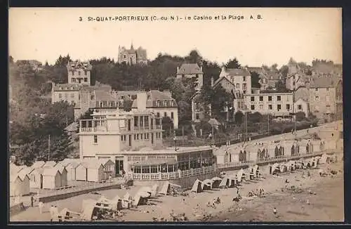 AK St-Quay-Portrieux, le casino et la plage, des tentes et des baigneurs