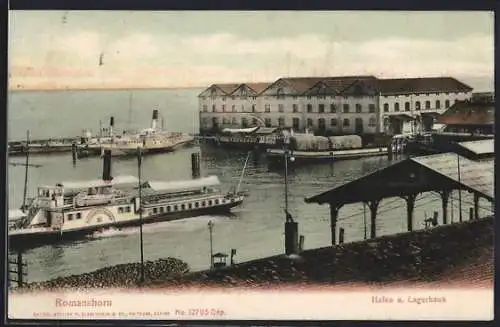 AK Romanshorn, Hafen und Lagerhaus, Salondampfer Friedrichshafen