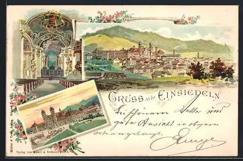 Lithographie Einsiedeln, Kloster, Innenansicht