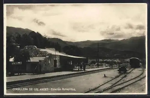 Foto-AK Potrerillos, Estacion Potrerillos, Cordillera de Los Andes, Bahnhof