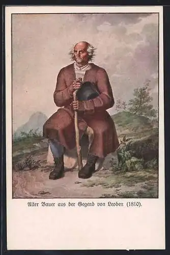 AK Leoben, Alter Bauer in Tracht von 1810