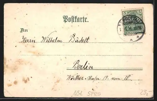 Lithographie Sprottau, Kaiserl. Postamt, Rathaus, Ortsansicht