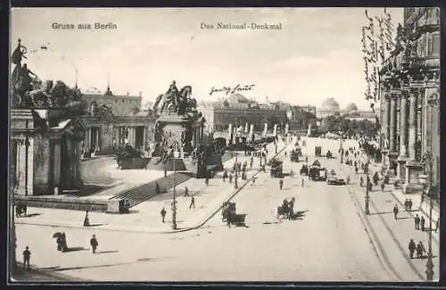 AK Berlin, Strassenpartie mit National-Denkmal